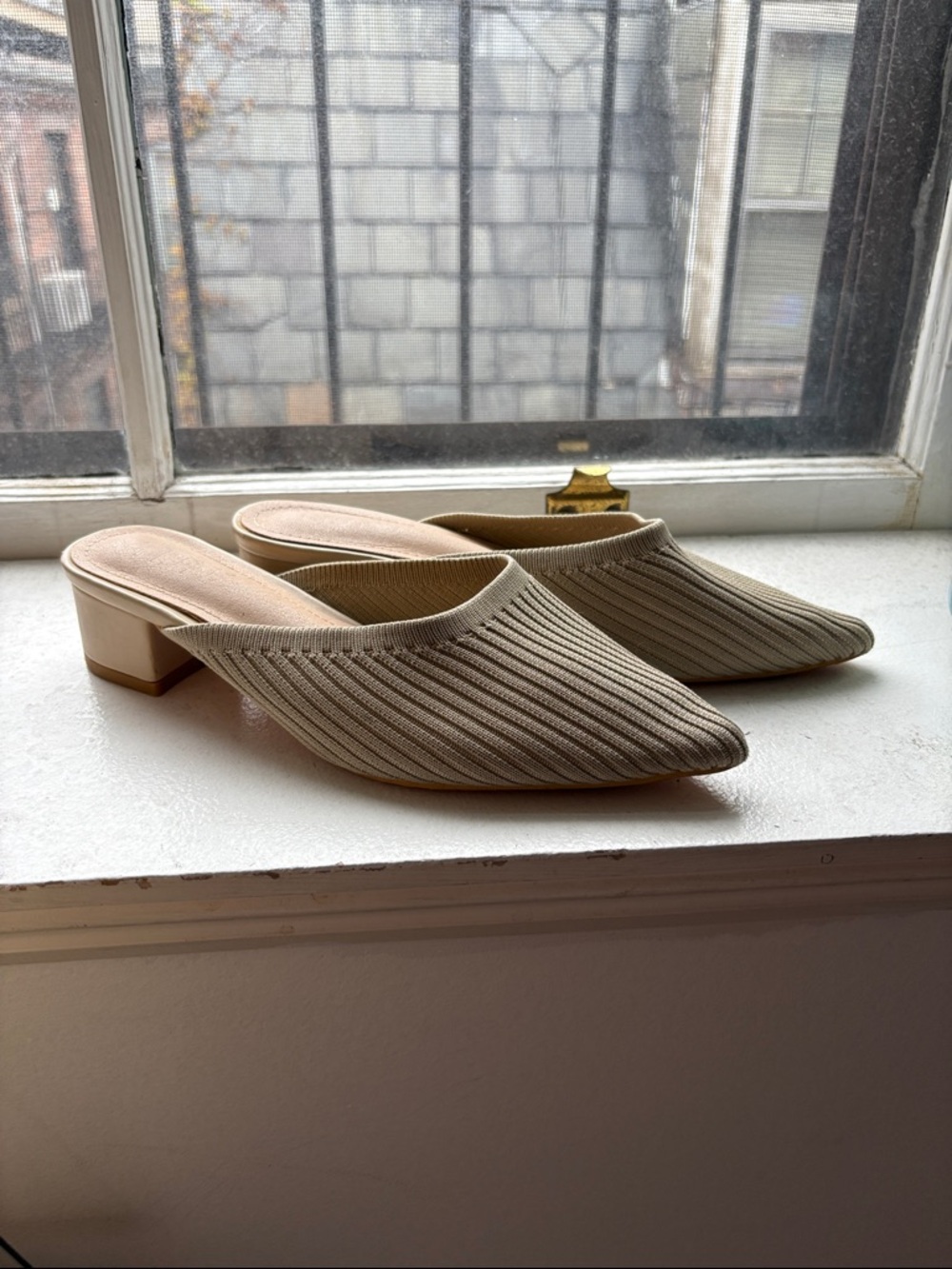 Women's Beige Knit Pointed Mule Heels